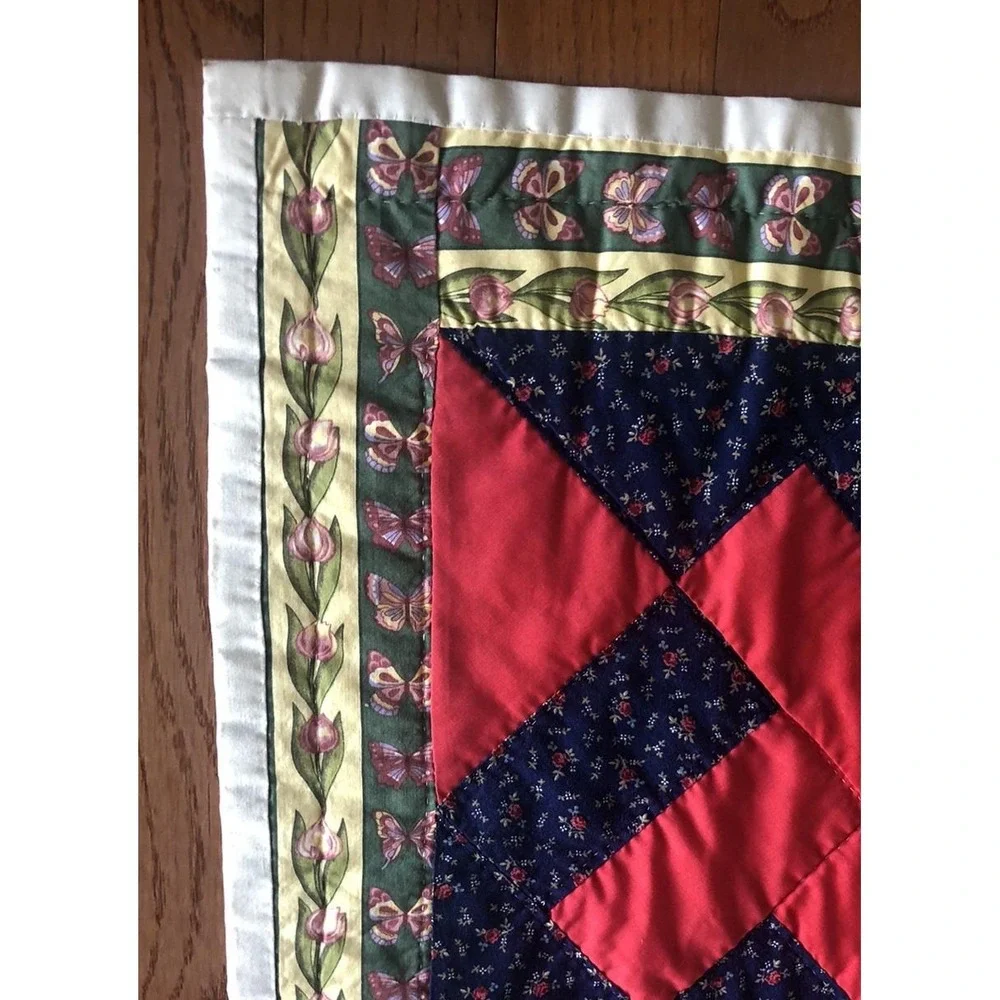 Vintage Quilt Pinwheel Design Bright Multicolored Design Hand Stitched 64x86 USA